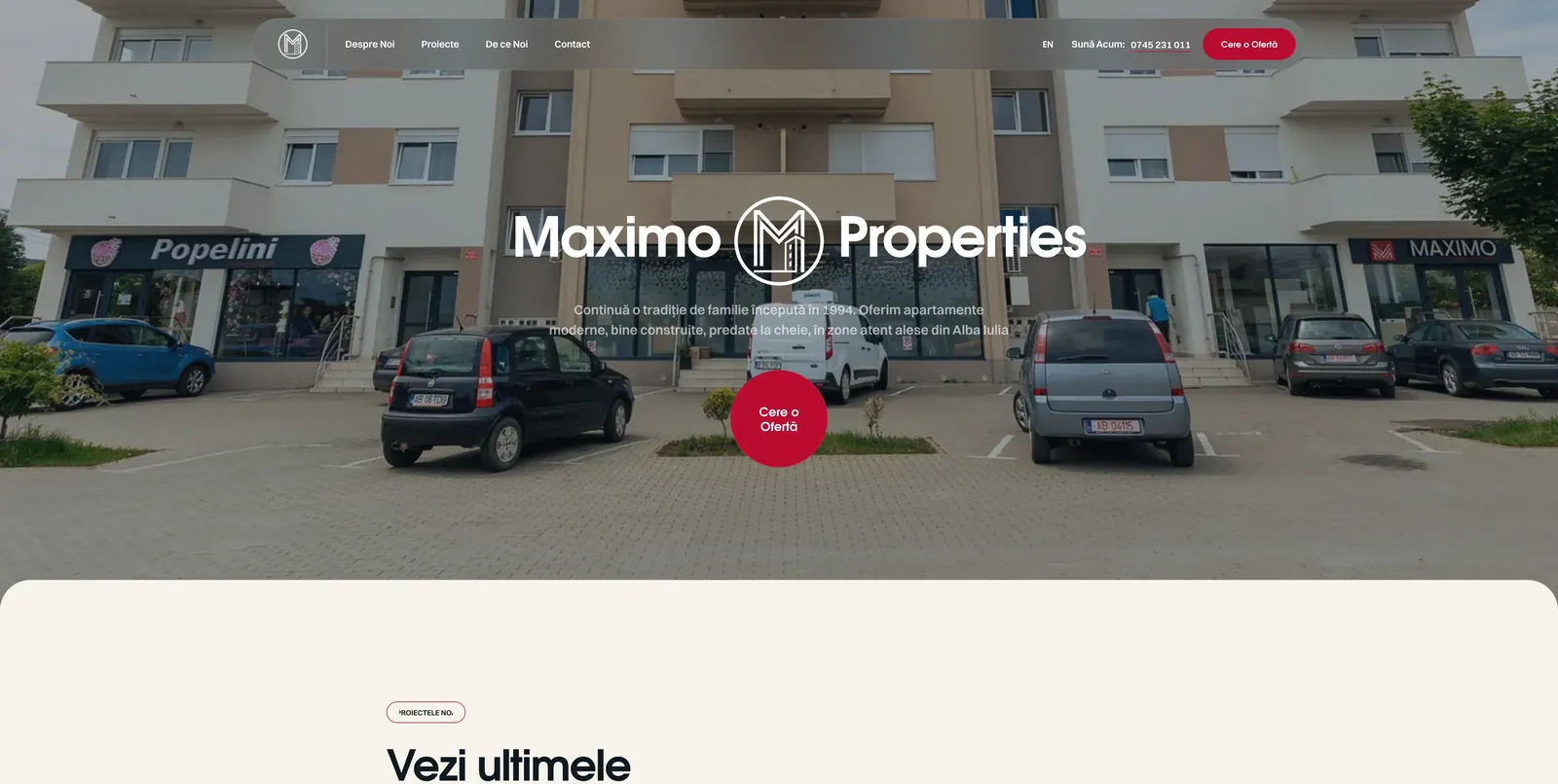 Screenshot of the Maximo Properties website