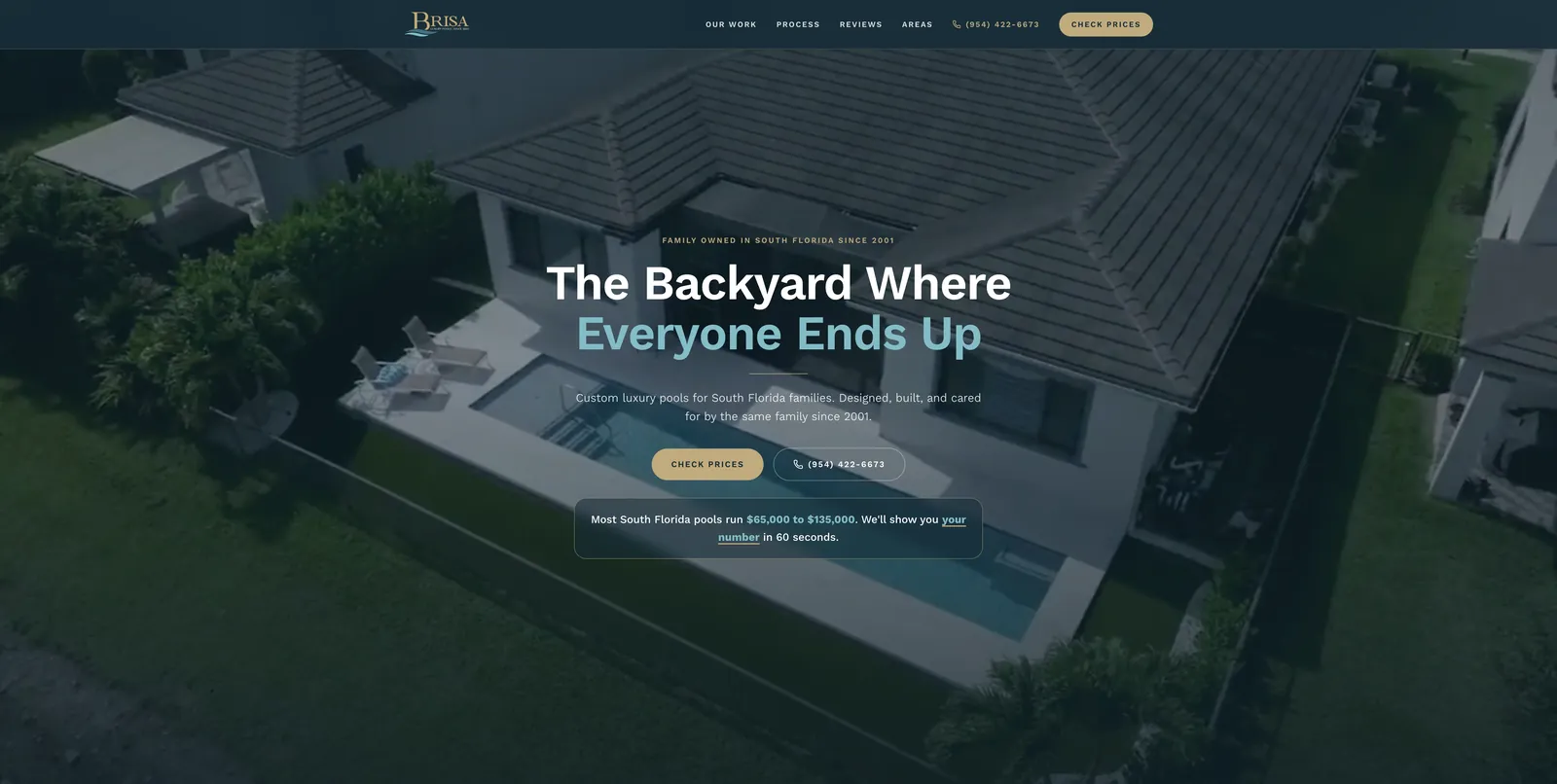Screenshot of the Brisa Pools website