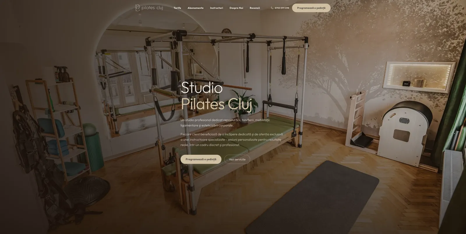 Screenshot of the Pilates Cluj website