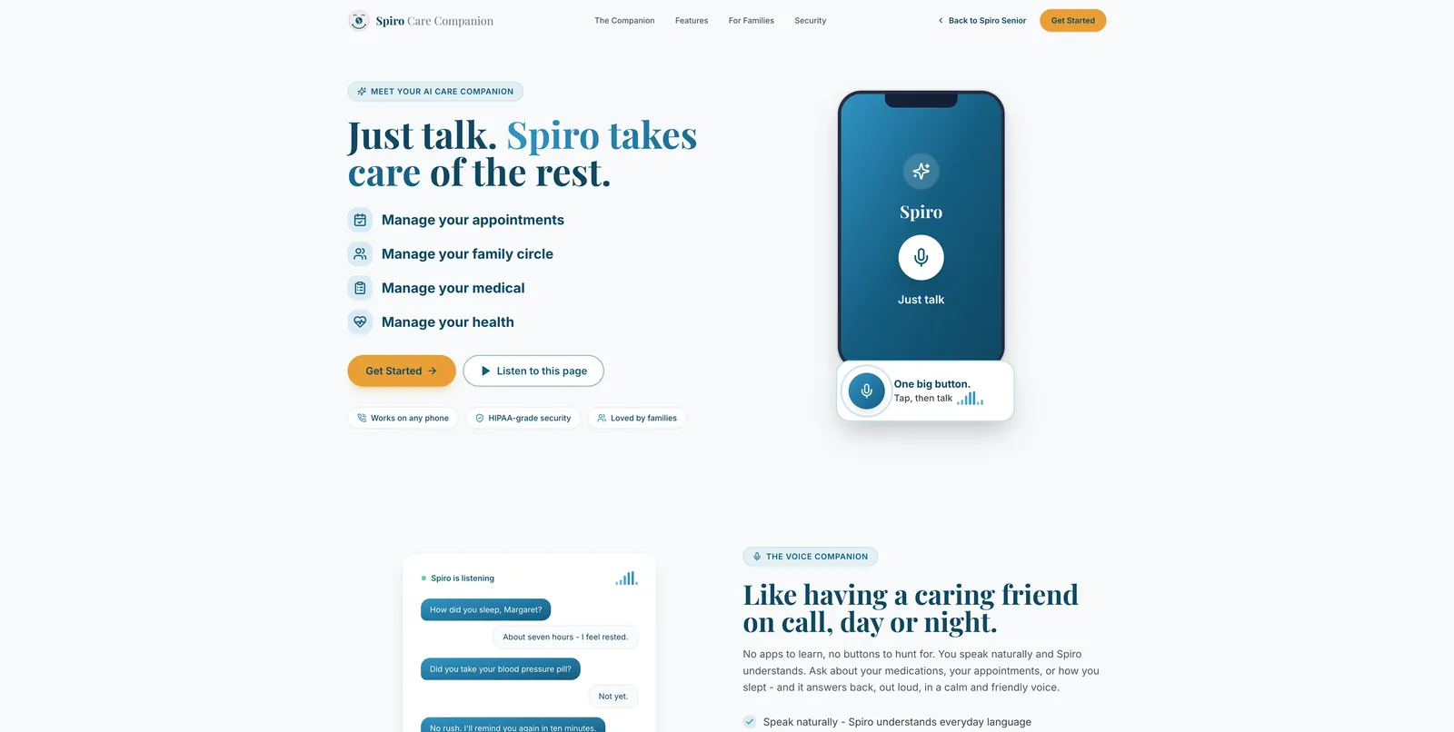 Screenshot of the Spiro Senior Options website