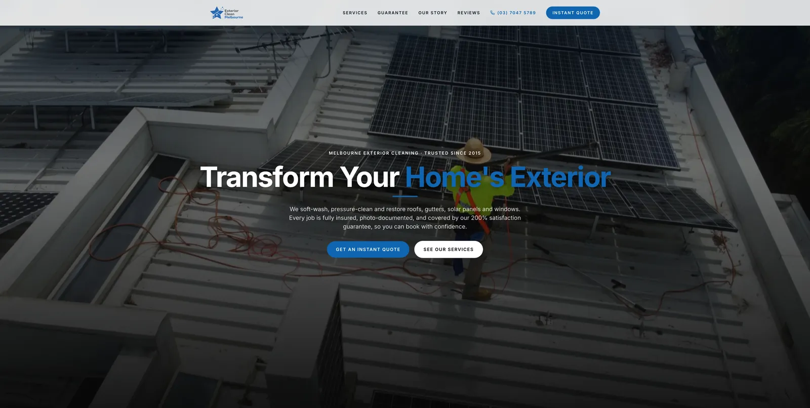 Screenshot of the Exterior Clean Melbourne website